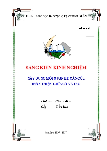 Sáng kiến kinh nghiệm Xây dựng mối quan hệ gần gũi, thân thiện giữa cô và trò