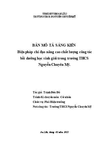 SKKN Biện pháp chỉ đạo nâng cao chất lượng công tác bồi dưỡng học sinh giỏi trong trường THCS Nguyễn Chuyên Mỹ