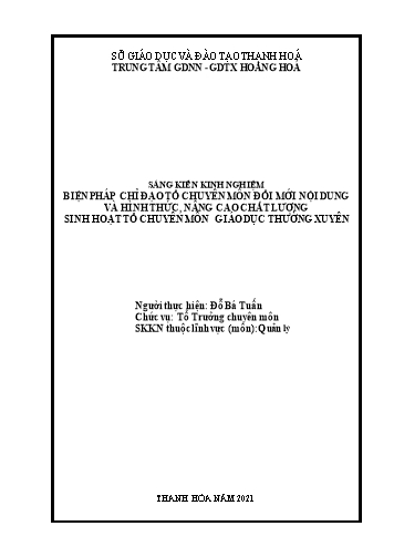 SKKN Biện pháp chỉ đạo tổ chuyên môn đổi mới nội dung và hình thức, nâng cao chất lượng sinh hoạt tổ chuyên môn Giáo dục thường xuyên