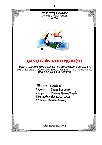 SKKN Biện pháp đổi mới quản lý, chỉ đạo của BGH trong công tác giáo dục giá trị sống, kỹ năng sống cho học sinh THCS thông qua các hoạt động trải nghiệm