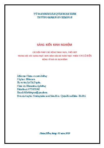SKKN Các biện pháp chủ động tham mưu, phối hợp trong việc xây dựng thực đơn đảm bảo an toàn thực phẩm khi có biến động về giá và dịch bệnh