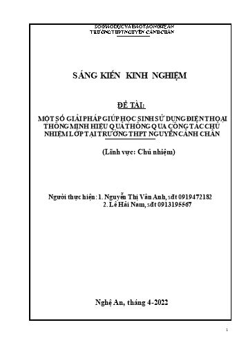 SKKN Giải pháp giúp HS sử dụng điện thoại thông minh có hiệu quả qua công tác CN tại trường THPT Nguyễn Cảnh Chân