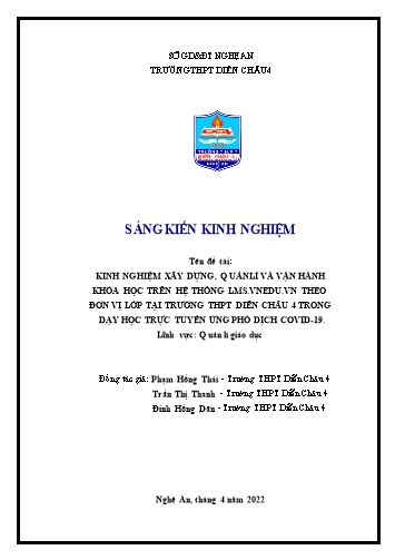SKKN Kinh nghiệm XD, QL và vận hành khóa học trên hệ thống Lms.vnedu.vn theo đơn vị lớp tại trường THPT trong dạy học trực tuyến ứng phó dịch Covid-19
