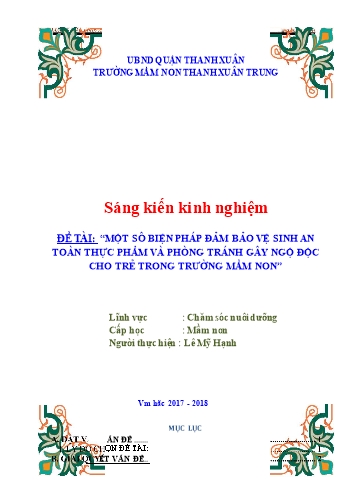 SKKN Một số biện pháp đảm bảo vệ sinh an toàn thực phẩm và phòng tránh gây ngộ độc cho trẻ trong trường mầm non