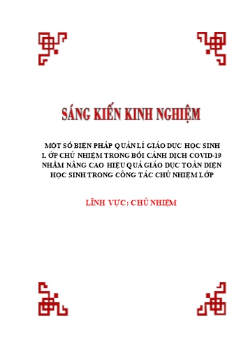 SKKN Một số biện pháp quản lý GD HS lớp chủ nhiệm trong bối cảnh dịch Covid nâng cao hiệu quả GD toàn diện HS trong công tác chủ nhiệm lớp