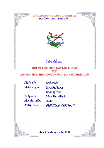 SKKN Một số biện pháp tạo tâm lí tích cực cho học sinh trong công tác chủ nhiệm lớp trước tác động của đại dịch Covid-19