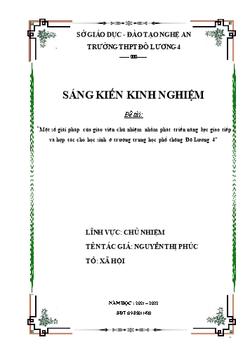 SKKN Một số giải pháp của giáo viên chủ nhiệm nhằm phát triển năng lực giao tiếp và hợp tác cho học sinh ở trường THPT Đô Lương 4
