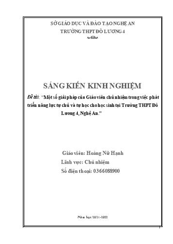 SKKN Một số giải pháp của GVCN trong việc phát triển năng lực tự chủ và tự học cho học sinh tại Trường THPT Đô Lương 4