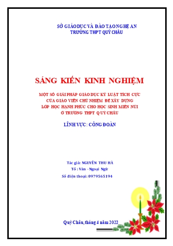 SKKN Một số giải pháp giáo dục kỷ luật tích cực của giáo viên chủ nhiệm để xây dựng lớp học hạnh phúc cho học sinh miền núi ở trường THPT Quỳ Châu