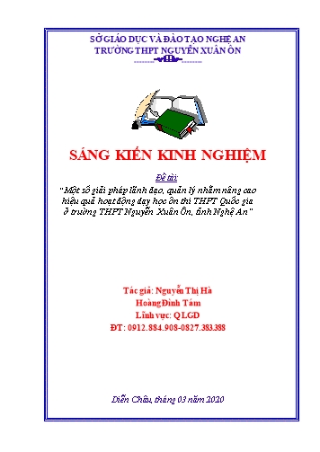 SKKN Một số giải pháp lãnh đạo, quản lý nhằm nâng cao hiệu quả hoạt động dạy học ôn thi THPT Quốc gia ở trường THPT Nguyễn Xuân Ôn