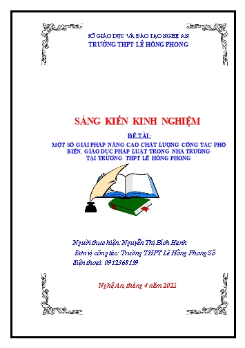 SKKN Một số giải pháp nâng cao chất lượng công tác phổ biến, giáo dục pháp luật trong nhà trường tại trường THPT Lê Hồng Phong