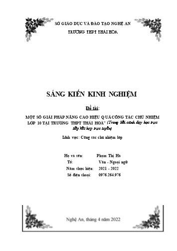 SKKN Một số giải pháp nâng cao hiệu quả công tác chủ nhiệm Lớp 10 trong bối cảnh dạy học trực tiếp kết hợp trực tuyến