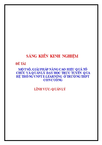 SKKN Một số giải pháp nâng cao hiệu quả tổ chức và quản lý dạy học trực tuyến qua hệ thống VNPT E-learning ở trường THPT Con Cuông