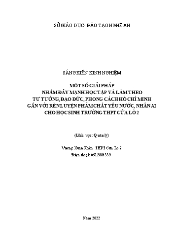 SKKN Một số giải pháp nhằm đẩy mạnh HT và làm theo tư tưởng, đạo đức, phong cách HCM gắn với rèn luyện phẩm chất Yêu nước, Nhân ái cho học sinh trường THPT