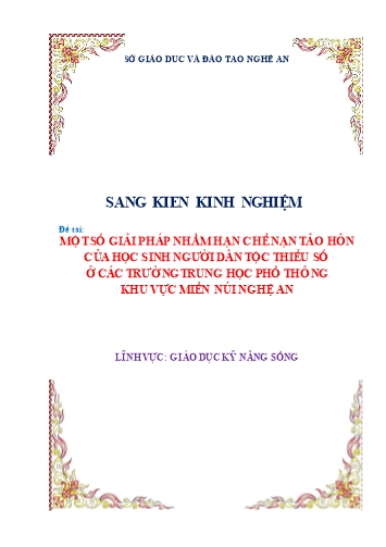 SKKN Một số giải pháp nhằm hạn chế nạn tảo hôn của học sinh người dân tộc thiểu số ở các trường THPT miền núi Nghệ An