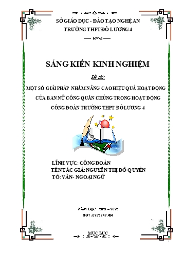 SKKN Một số giải pháp nhằm nâng cao hiệu quả hoạt động của Ban nữ công quần chúng trong hoạt động Công đoàn trường THPT Đô Lương 4