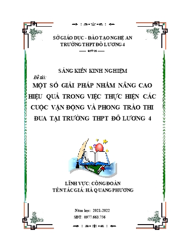 SKKN Một số giải pháp nhằm nâng cao hiệu quả trong việc triển khai các cuộc vận động và phong trào thi đua tại trường THPT Đô lương 4