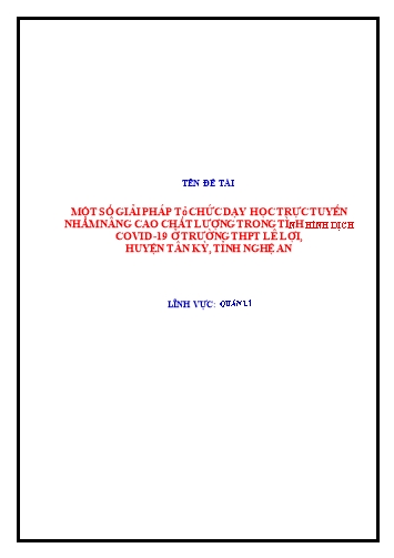 SKKN Một số giải pháp tổ chức dạy học trực tuyến nhằm nâng cao chất lượng trong tình hình dịch covid-19 ở trường THPT Lê Lợi
