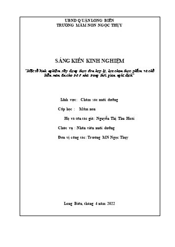 SKKN Một số kinh nghiệm xây dựng thực đơn hợp lý, lựa chọn thực phẩm và chế biến món ăn cho trẻ ở nhà trong thời gian nghỉ dịch