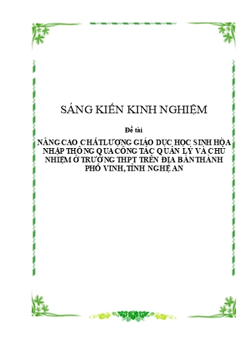SKKN Nâng cao chất lượng giáo dục học sinh hòa nhập thông qua công tác quản lý và chủ nhiệm ở trường THPT trên địa bàn Thành phố Vinh SKKN Nâng cao chất lượng giáo dục học sinh hòa nhập thông qua công tác quản lý và chủ nhiệm ở trường THPT trên địa bàn Thành phố Vinh