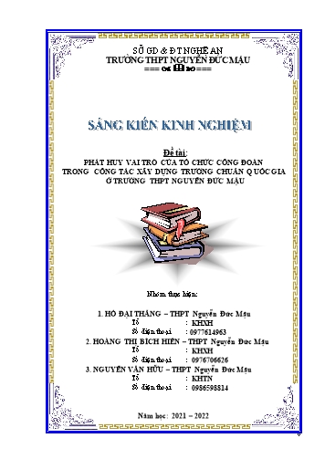 SKKN Phát huy vai trò của tổ chức Công đoàn trong công tác xây dựng trường chuẩn Quốc gia ở trường THPT Nguyễn Đức Mậu