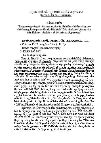 SKKN Tăng cường công tác tham mưu cấp ủy lãnh đạo, chỉ đạo nâng cao chất lượng, hiệu quả mô hình, điển hình “Dân vận khéo”, trọng tâm trên lĩnh vực VH-XH tại các xã, phường