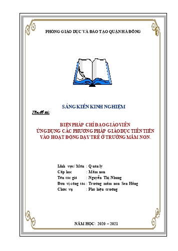 Sáng kiến kinh nghiệm Biện pháp chỉ đạo giáo viên ứng dụng các phương pháp giáo dục tiên tiến vào hoạt động dạy trẻ ở trường mầm non