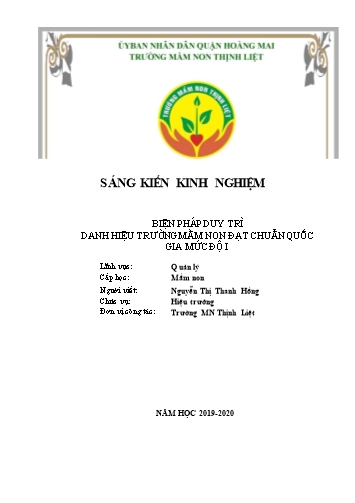 Sáng kiến kinh nghiệm Biện pháp duy trì danh hiệu trường mầm non đạt chuẩn Quốc gia mức độ I