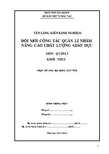 Sáng kiến kinh nghiệm Đổi mới công tác quản lí nhằm nâng cao chất lượng giáo dục