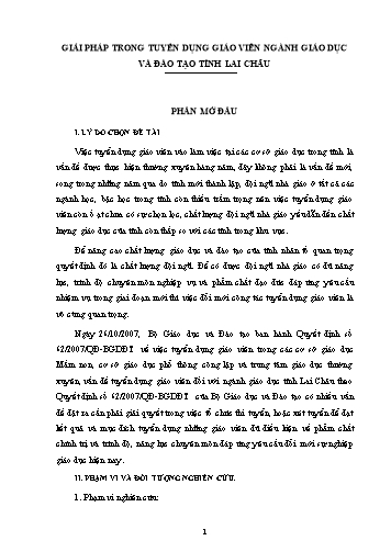 Sáng kiến kinh nghiệm Giải pháp tuyển dụng giáo viên ngành giáo dục tỉnh Lai Châu