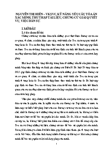 Sáng kiến kinh nghiệm Kỹ năng yêu cầu Tòa án xác minh, thu thập tài liệu, chứng cứ giải quyết vụ, việc dân sự