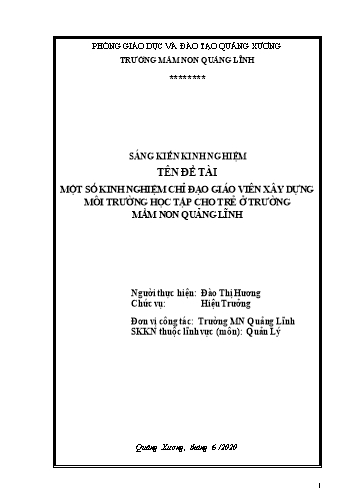 Sáng kiến kinh nghiệm Một số biện pháp chỉ đạo giáo viên xây dựng môi trường học tập cho trẻ trong trường Mầm non Quảng Lĩnh