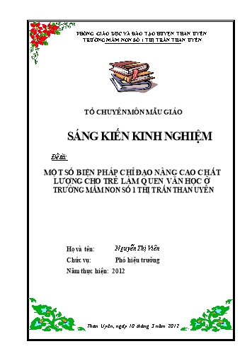 Sáng kiến kinh nghiệm Một số biện pháp chỉ đạo nâng cao chất lượng cho trẻ làm quen với văn học ở Trường Mầm non số 1 thị trấn Than Uyên