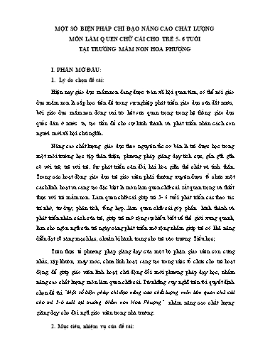 Sáng kiến kinh nghiệm Một số biện pháp chỉ đạo nâng cao chất lượng môn làm quen chữ cái cho trẻ 5-6 tuổi tại trường Mầm non Hoa Phượng