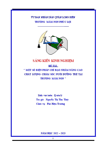 Sáng kiến kinh nghiệm Một số biện pháp chỉ đạo nhằm nâng cao chất lượng chăm sóc nuôi dưỡng trẻ tại trường mầm non