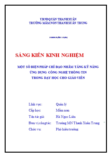 Sáng kiến kinh nghiệm Một số biện pháp chỉ đạo nhằm tăng kỹ năng ứng dụng công nghệ