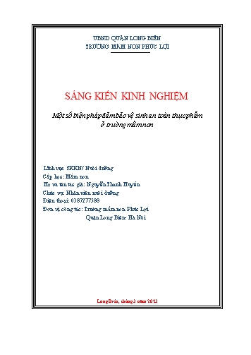 Sáng kiến kinh nghiệm Một số biện pháp đảm bảo vệ sinh an toàn thực phẩm ở trường mầm non