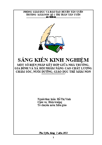 Sáng kiến kinh nghiệm Một số biện pháp kết hợp giữa nhà trường, gia đình, xã hội nhằm nâng cao chất lượng chăm sóc giáo dục trẻ mầm non