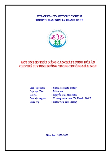 Sáng kiến kinh nghiệm Một số biện pháp nâng cao chất lượng bữa ăn cho trẻ suy dinh dưỡng trong trường Mầm non