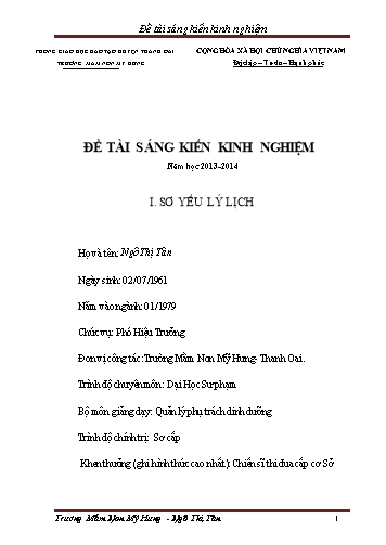 Sáng kiến kinh nghiệm Một số biện pháp nâng cao chất lượng giáo dục dinh dưỡng và vệ sinh an toàn thực phẩm cho trẻ Trường Mầm Non Mỹ Hưng