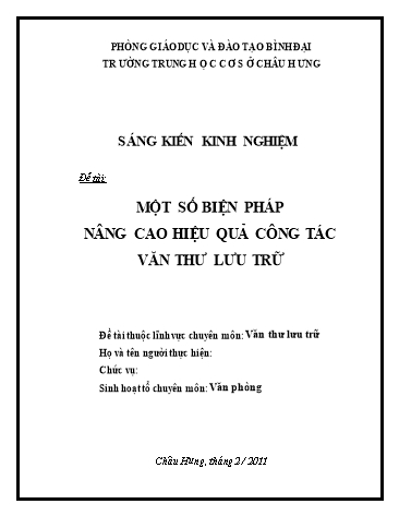 Sáng kiến kinh nghiệm Một số biện pháp nâng cao hiệu quả công tác văn thư lưu trữ tại trường THCS