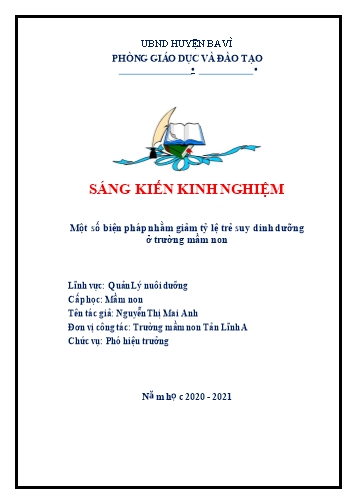 Sáng kiến kinh nghiệm Một số biện pháp nhằm giảm tỷ lệ trẻ suy dinh dưỡng ở trường mầm non