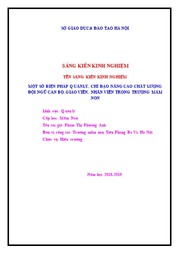 Sáng kiến kinh nghiệm Một số biện pháp quản lý, chỉ đạo nâng cao chất lượng đội ngũ cán bộ, giáo viên, nhân viên trong trường mầm non