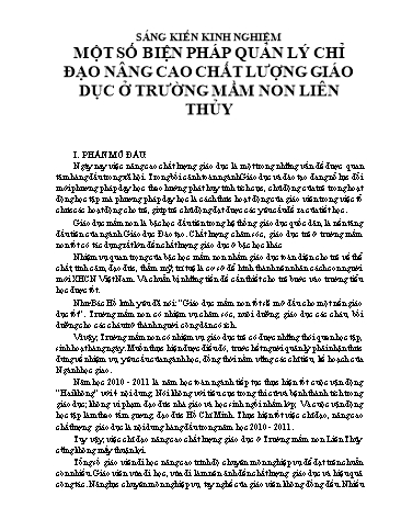 Sáng kiến kinh nghiệm Một số biện pháp quản lý chỉ đạo nâng cao chất lượng giáo dục ở trường Mầm non Liên Thủy