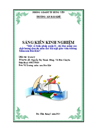 Sáng kiến kinh nghiệm Một số biện pháp quản lý, chỉ đạo nâng cao chất lượng chuyên môn cho đội ngũ giáo viên trường Mầm non Bảo Khê