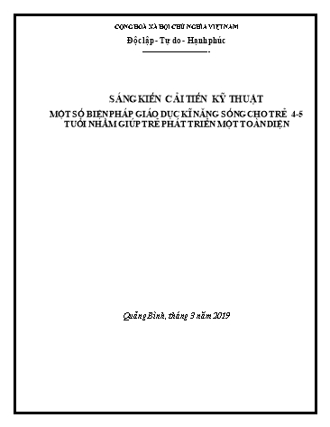 Sáng kiến kinh nghiệm Một số biện pháp rèn kỹ năng sống cho trẻ 4-5 tuổi nhằm giúp trẻ phát triển toàn diện