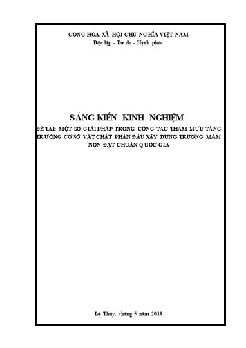 Sáng kiến kinh nghiệm Một số giải pháp trong công tác tham mưu tăng trưởng cơ sở vật chất phấn đấu xây dựng trường Mầm non đạt chuẩn quốc gia