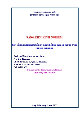 Sáng kiến kinh nghiệm Một số kinh nghiệm cải tiến kỹ thuật chế biến món ăn cho trẻ trong trường mầm non