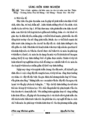 Sáng kiến kinh nghiệm Một số kinh nghiệm chế biến món ăn cho trẻ mầm non khu Thiên Đông-Trường Mầm Non Mỹ Hưng-Mỹ Hưng-Thanh Oai-Hà Nội