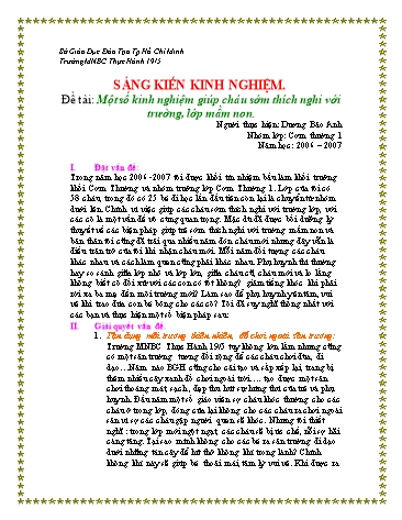 Sáng kiến kinh nghiệm Một số kinh nghiệm giúp cháu sớm thích nghi với trường, lớp mầm non